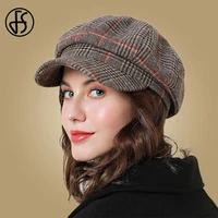 fs women baseball cap for winter cotton hats plaid female fashion octagonal casual boina autumn khaki black ladies warm caps