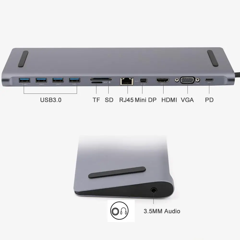 12 в 1 USB C до 3 0 USB-C HDMI RJ45 LAN VGA PD DP стерео Micro SD кардридер адаптер для MacBook samsung huawei mate 10