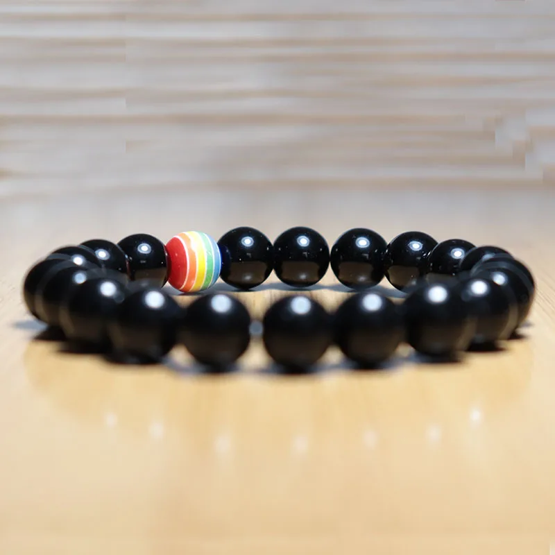 Модный браслет из натурального обсидиана мужской женский радужного камня