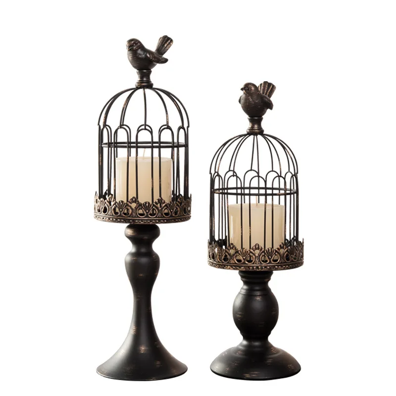 

Nordic Retro Candlesticks Wrought Iron Simple Birdcage Candlesticks Ornaments Creative Wedding Party Decorations Romantic Gifts