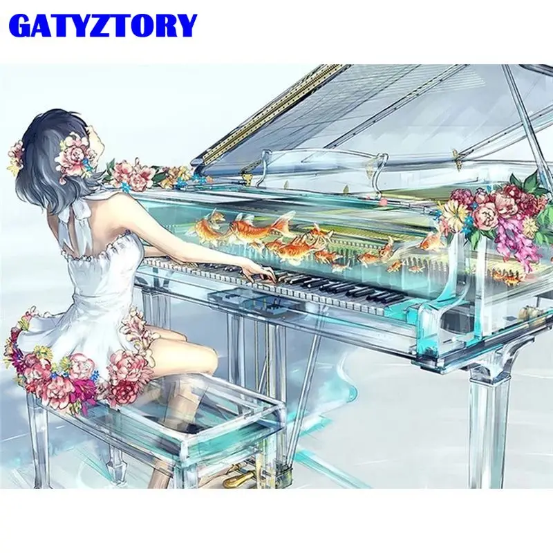 

GATYZTORY Oil Painting By Number Piano Girl For Adults Picture By Numbers Flower Goldfish Acrylic Paint Home Decoration Diy Gift