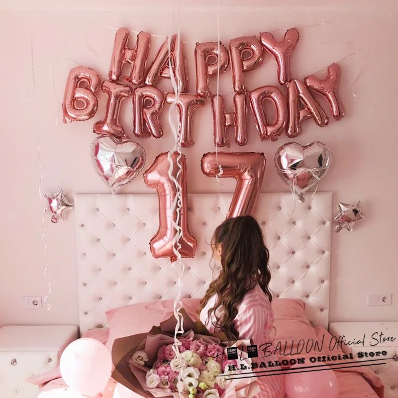 День Рождения Воздушные Шары Розовое Золото С Днем Фольга Воздушный Шар Набор