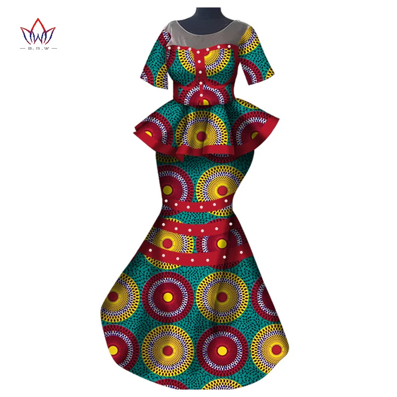 African Short Sleeves Print Tops and Skirt Sets for Women Bazin Riche African Clothing 2 Pcs Skirt Set Peals Customize WY6782