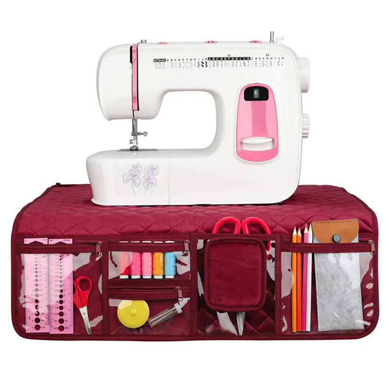 Multi-function Multi-pocket Sewing Machine Table Mat Red Cotton Sewing Machine Dust Cover