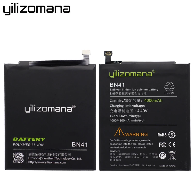 YILIZOMANA Оригинальный аккумулятор для телефона BN41 Xiaomi Redmi Note 4/Note 4X MTK Helio X20 4000 мАч
