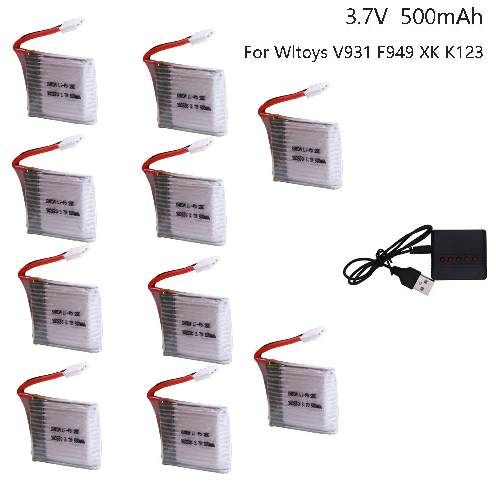 

3.7V 500mAh 25C LiPo Battery with battery charger For Wltoys V931 F949 XK K123 6Ch RC Helicopter for WLtoys RC toys V931 F949