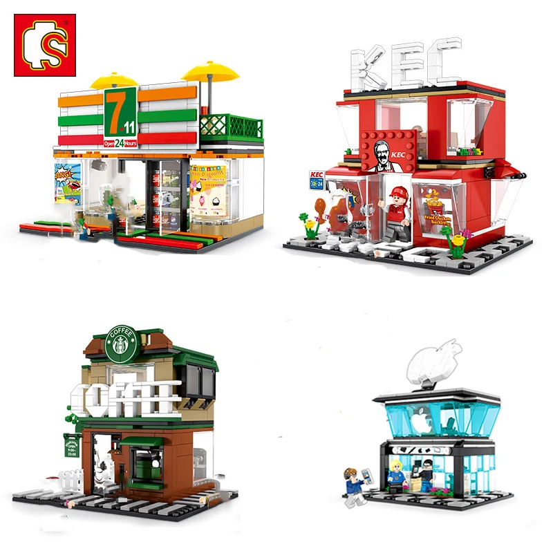 

Набор строительных блоков City Street View, кофейня, розничный магазин, «сделай сам», развивающие кирпичные игрушки для детей, подарки для детей