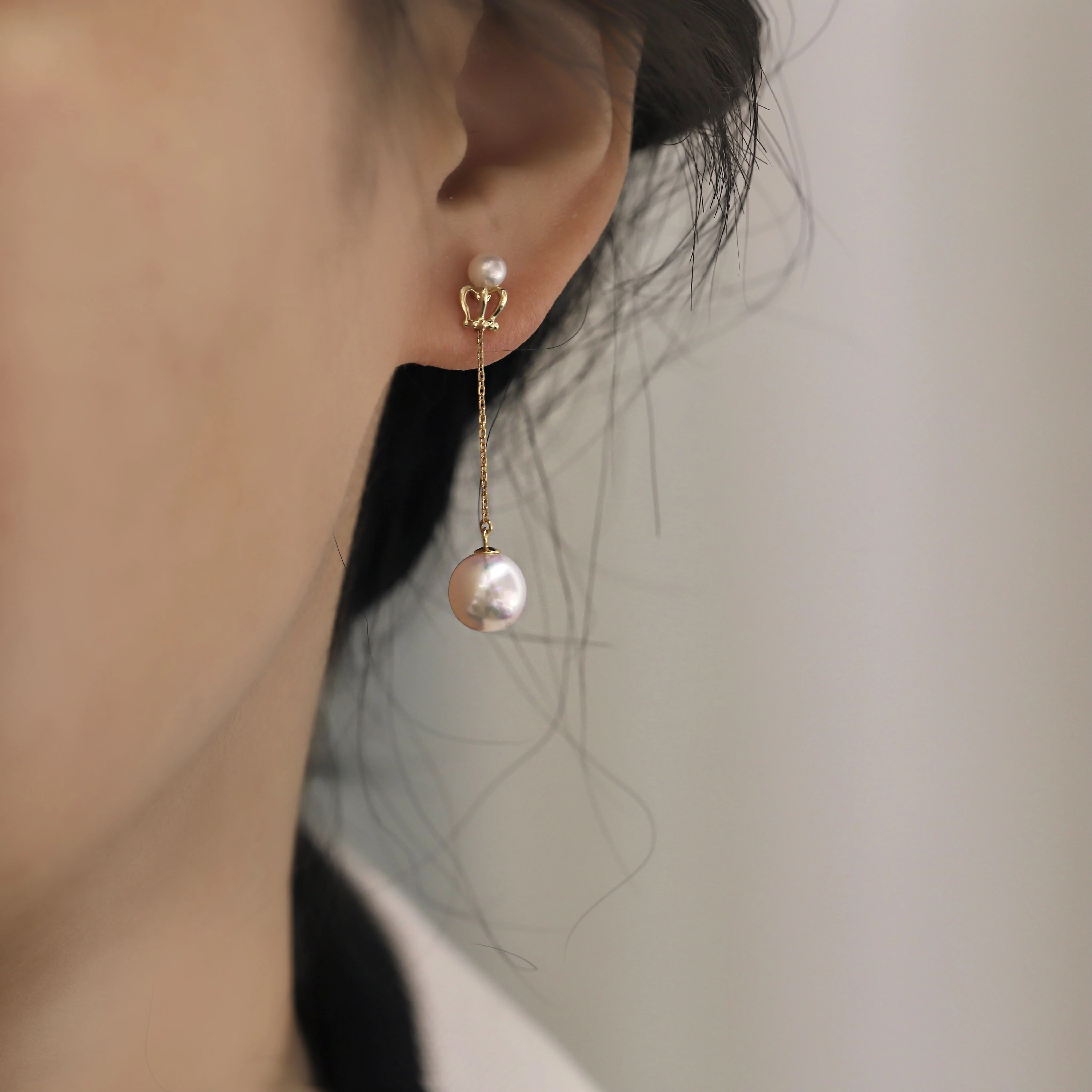 

18K Solid Yellow Gold Jewelry(AU750) Women Crown Pearl Earrings Natural Freshwater Pearl Simplicity Temperament Fashion Lady