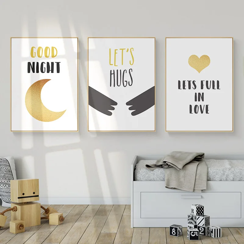 Абстрактный холст с золотыми буквами искусственная картина из мультфильмов