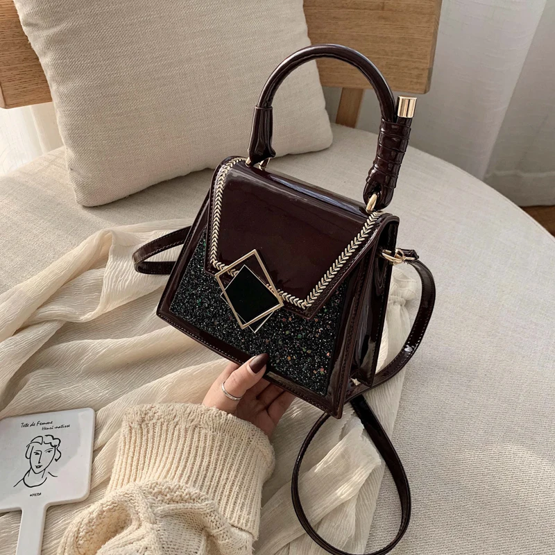 Новые женские сумки через плечо из лакированной кожи с каменным узором роскошные