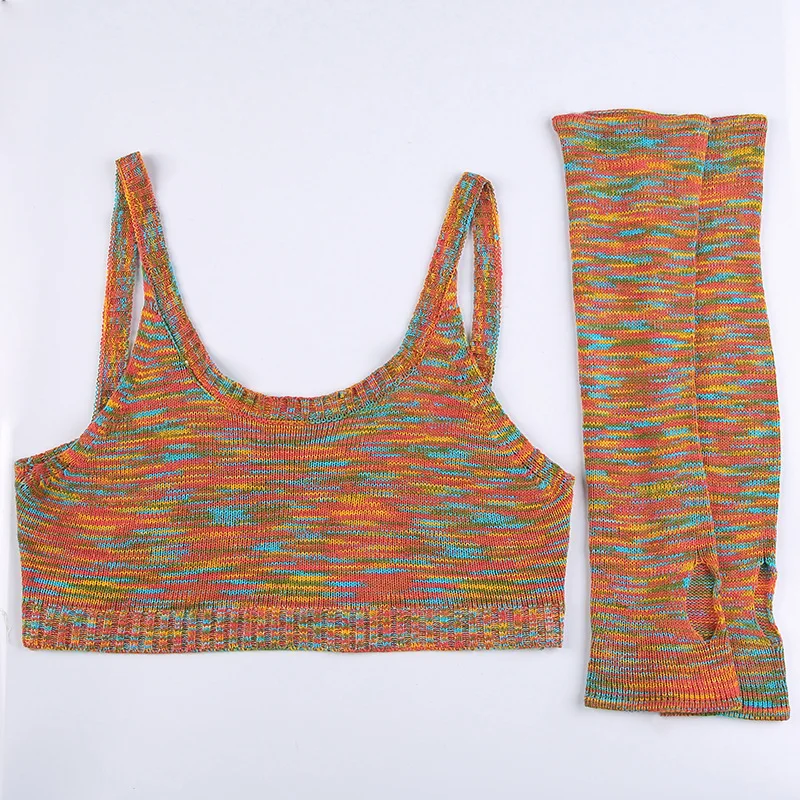 

Y2K Streetwear Colorful Crochet Crop Tops 2000s Fashion Straped Knitted Cami Top with Sleeve Summer Vintage Outfits Chic