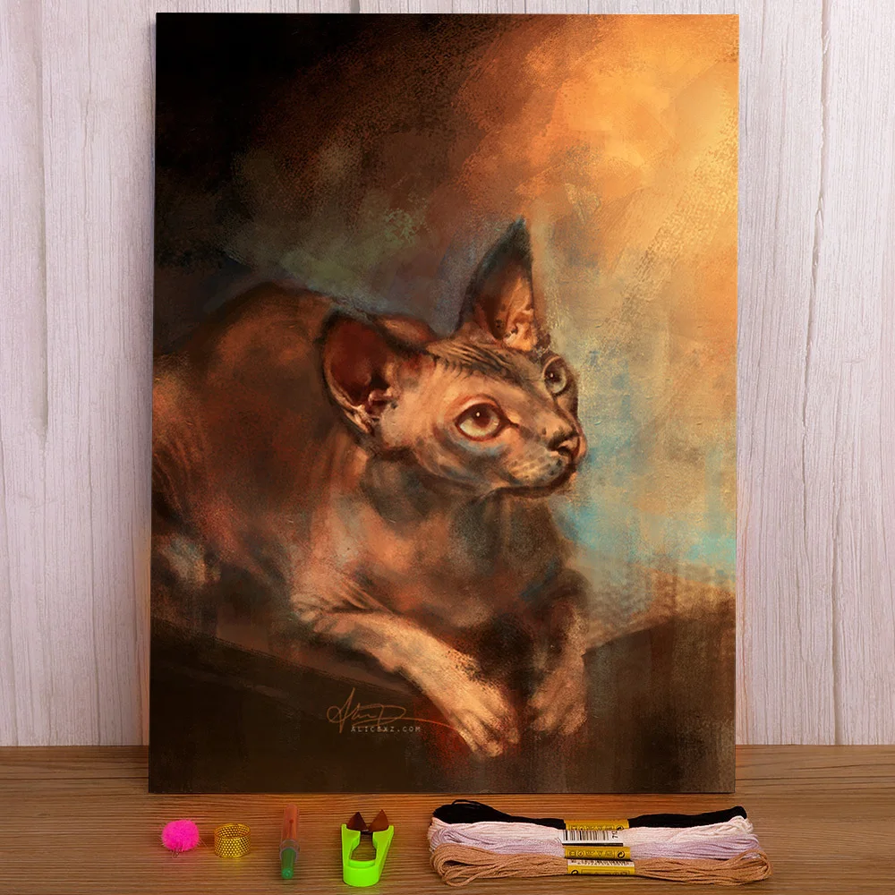 Portrait Handsome Sphynx Pre-Printed 11CT Cross-Stitch Embroidery Set DMC Threads Handicraft Sewing Knitting Craft Package | Дом и сад