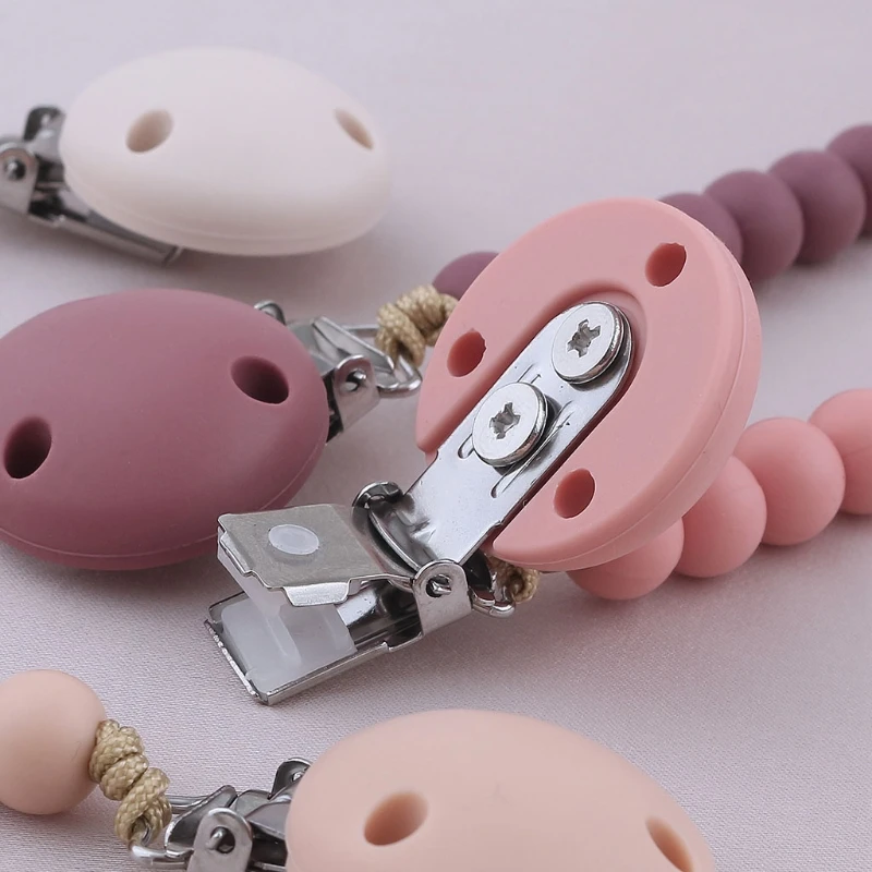 Cuentas de silicona respetuosas con el medio ambiente, sin BPA, vajilla para calmar el dolor de la dentici&oacute;n, Flexible, cadena con Clip para chupete-2