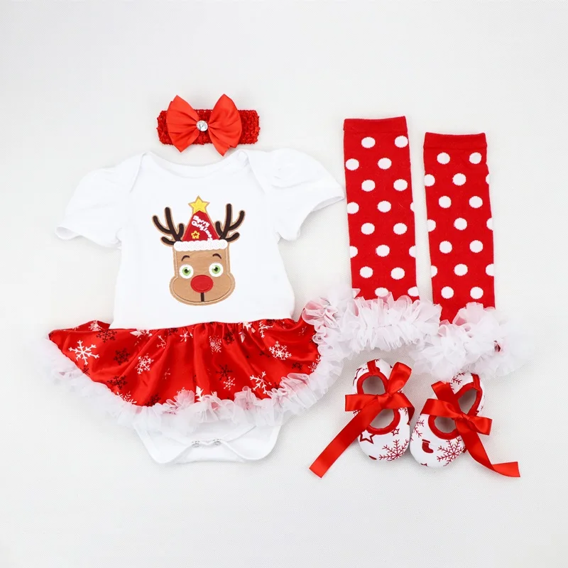 

Merry Christmas New Baby Girl Dress Red Snowflake Reindeer Xmas Costumes Gift 2023 Infant Toddler Vestidos Babies Romper Clothes