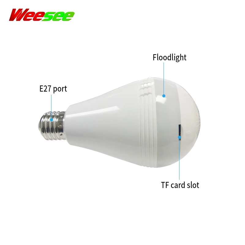 Weesee V380/iCSEE 1080P 2MP H.265 лампа панорамная VR рыбий глаз wifi IP камера