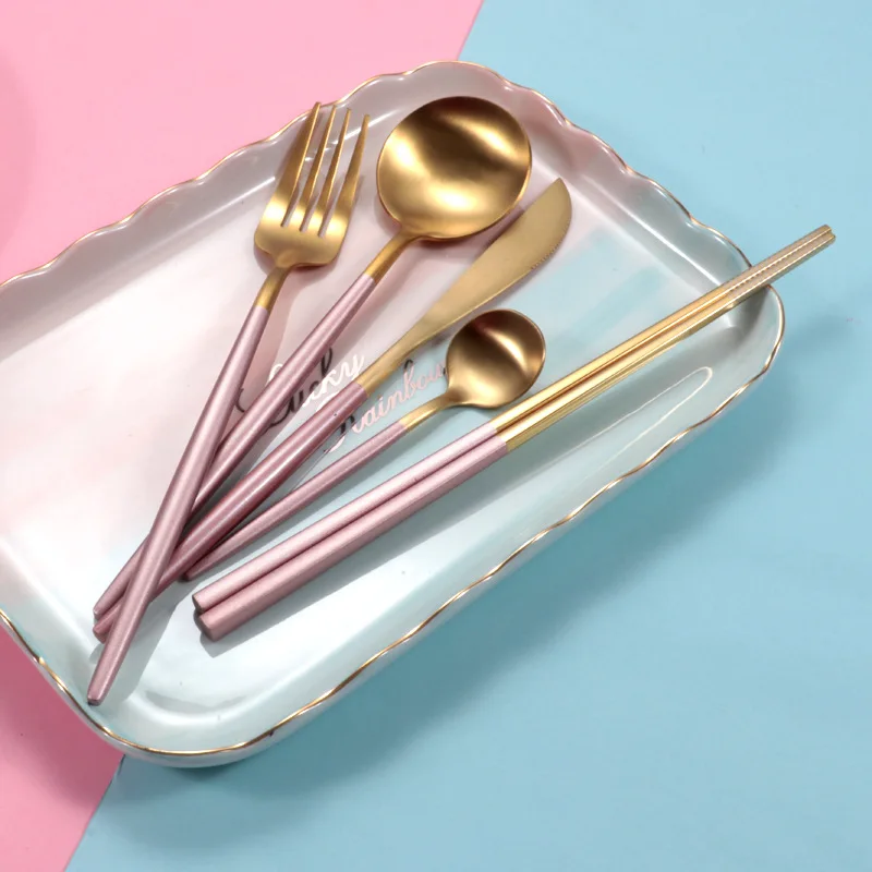 Нержавеющая сталь Золотой набор столовых приборов стейк Ножи вилка кофейная