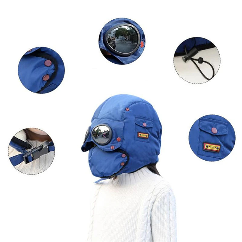 

2020 New Fashion Warm Cap Winter Men Original Design Winter Hats For Women Kids Waterproof Hood Hat With Glasses Cool