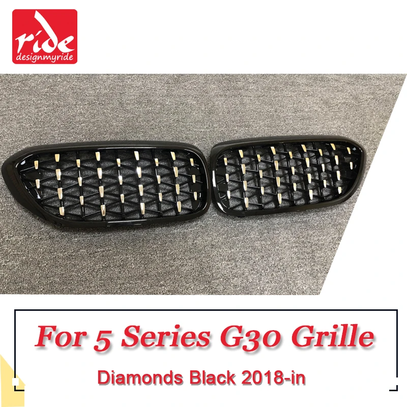 G30 Front Diamonds Grill Grille Meteor Style ABS Gloss Black 5 series 520i 530i 535i 540 540iXD 550i Kidney Grills 2018-in | Автомобили и