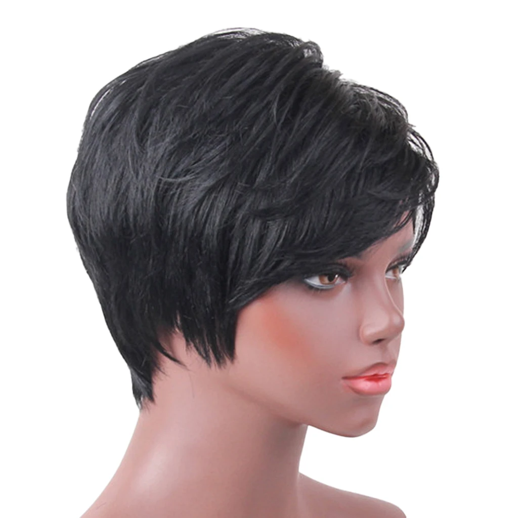 

Леди парик для девочек Для женщин короткая прямая челка полные парики из натуральных волос Косплэй вечерние парик