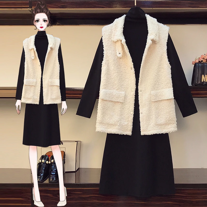 

Большая женская одежда осень-зима новинка жилет из овечьей шерсти костюм с высоким воротником