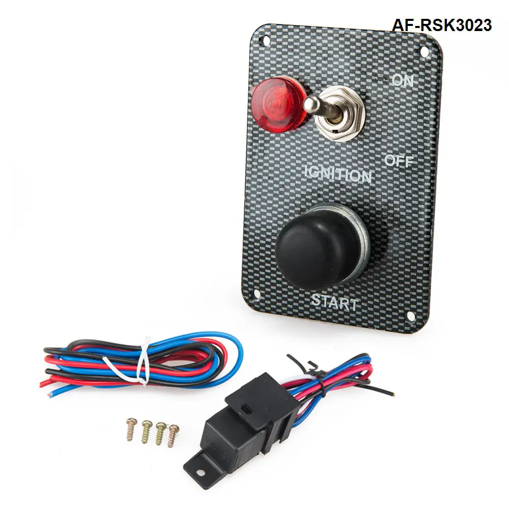 

Racing Car Engine Start Button with 1 Toggle Switch Ignition Switch Panel Drift 12v Carbon Fiber AF-RSK3023