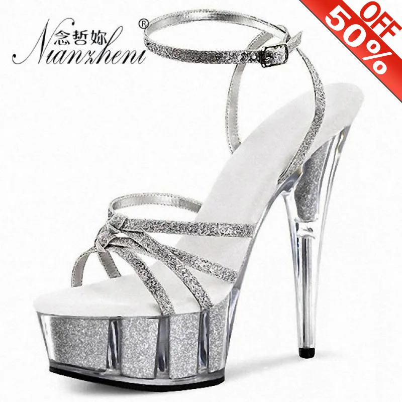 

6 Inches Flash Glitter Models Pole Dance Nightclub Party Dress Stage Show Concise Sexy New style stripper heels platform Party