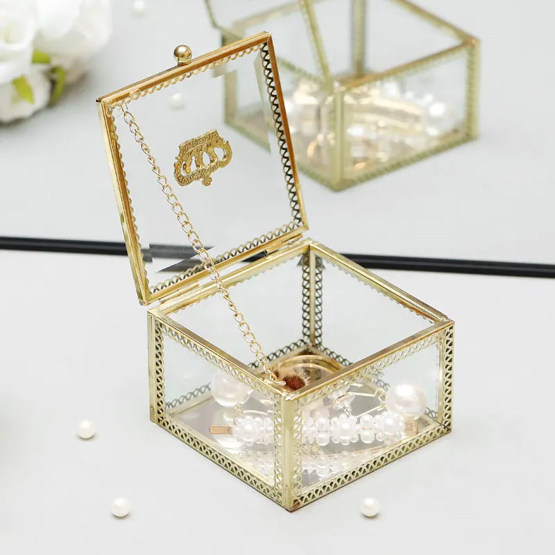 

Retro copper glass double jewelry box jewelry watch finishing box earrings necklace storage rack desktop storage box