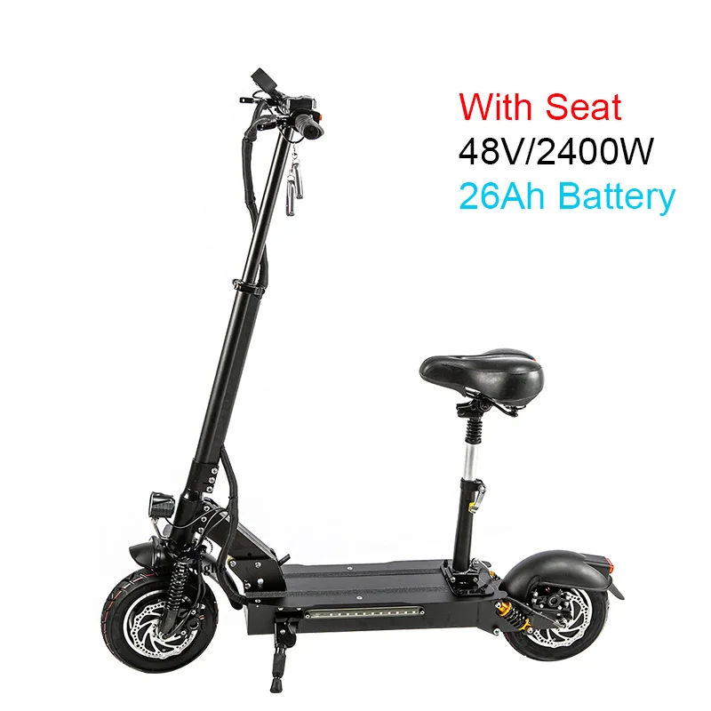 With Seat 26Ah Halo Knight 10 дюймов двухмоторный электрический скутер с сиденьем для взрослых складной 48 В 2400 Вт E скутер 60 км/ч высокая скорость - Цвет: With Seat 26Ah