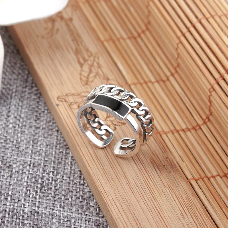 

Simple Vintage 925 Sterling Silver Black Hollow Rings for Women Wedding Punk Jewelry Men Finger Rings Anillos 2019