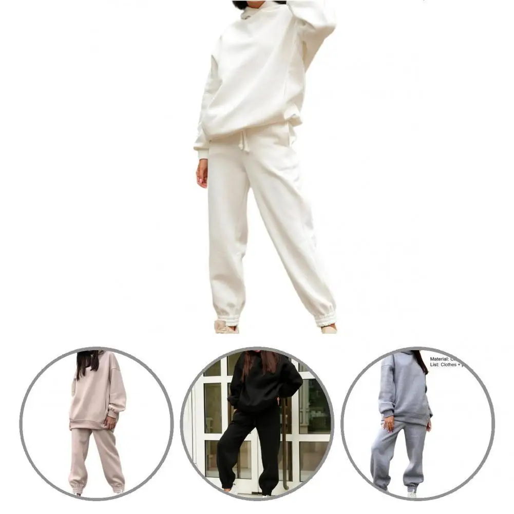 

Hoodie Pants Set Pullover All-Match Thick Solid Color Women Hoodie Pants Set Sweatshirt Pants Set for Daily Wear