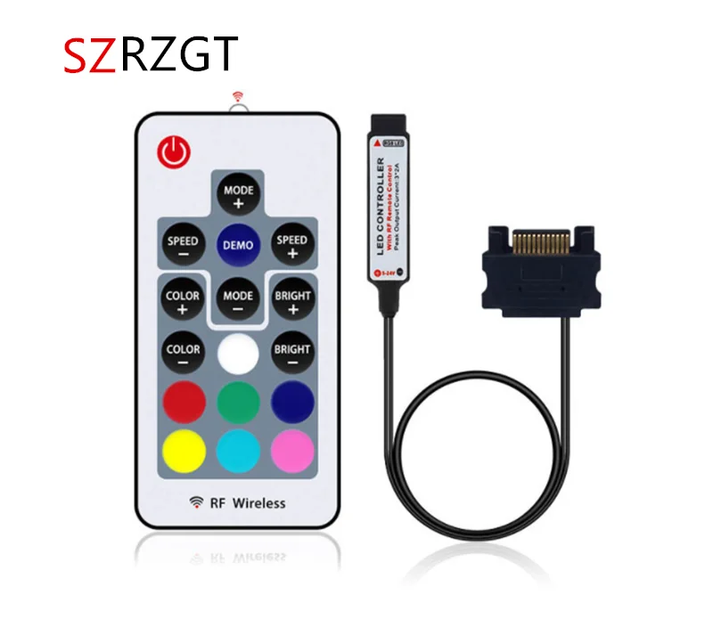 DC12V SATA RGB контроллер ПК чехол для компьютера интерфейс 17Key RF пульт дистанционного