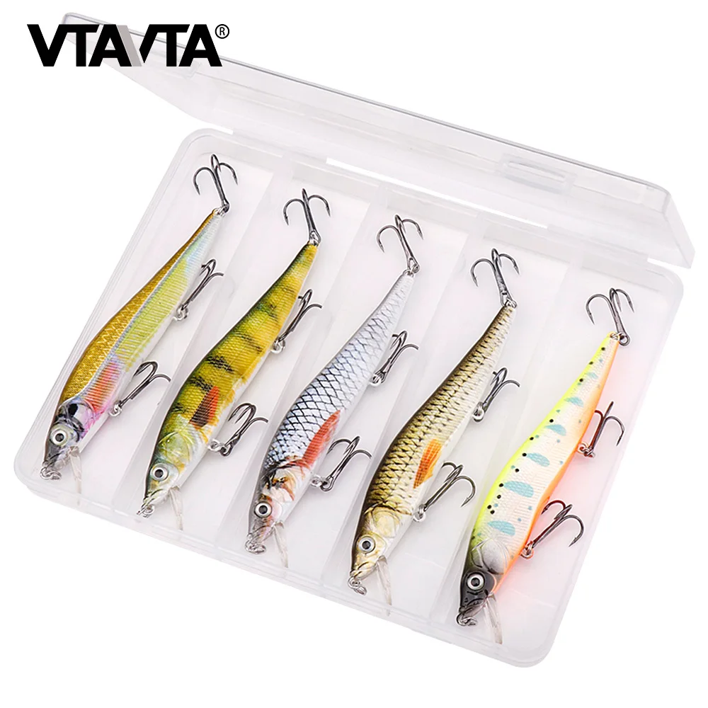 VTAVTA 5 шт./кор. плавающий воблер типа Минноу приманка для рыбалки набор со на