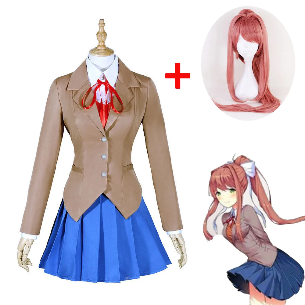 Аниме Doki Литературный клуб Monika Косплей парик Sayori Yuri Natsuki косплей костюм школьная