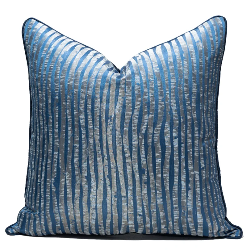 

Modern Style Sofa Throw Pillows Case High Precision Striped Blue Jacquard Cushion Cover Model Room Soft Bed Backrest Pillowcase