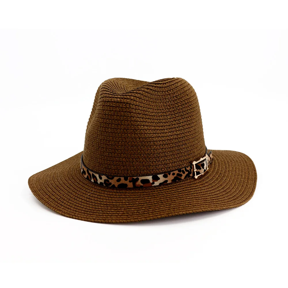 Летняя Пляжная шапка для улицы Солнцезащитная с пряжкой и леопардовым принтом