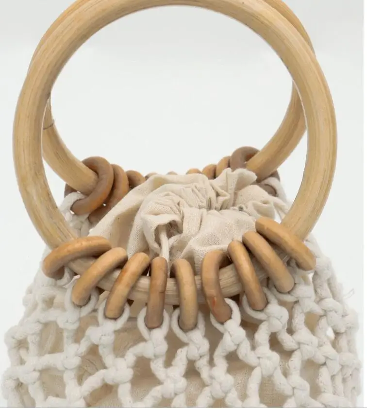 

Hand-drawn Rope Straw Bag Small List Shoulder Woven Beach Handbag Wooden Handle Designer Bags