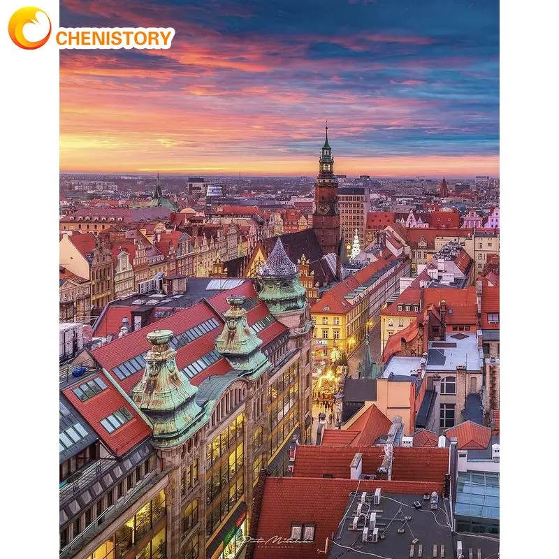 

CHENISTORY Paint By Numbers Landscape Set Oil Painting For Adults DIY Kits Canvas Frame Picture Drawing Coloring By Numbers City