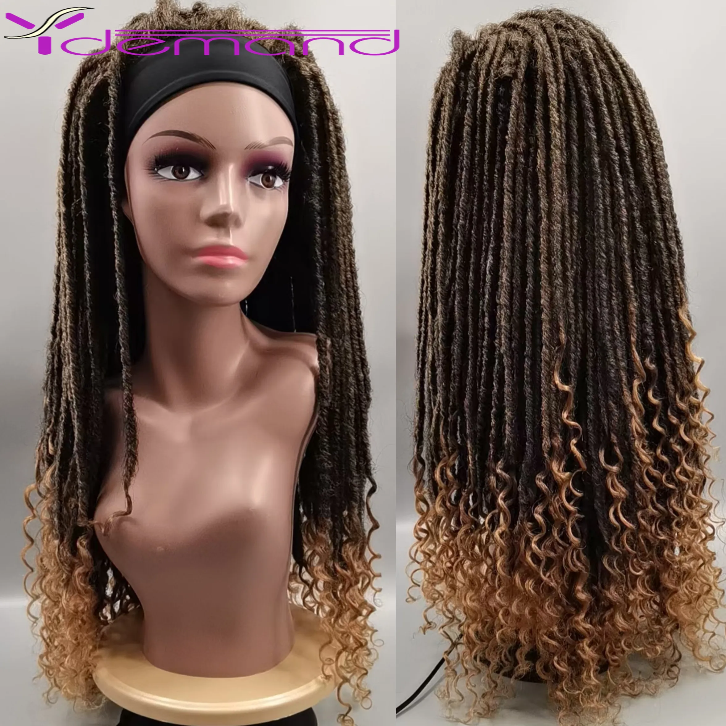 Y Demand Headband Faux Locs Goddess Braids Wig Ombre Brown Long Braided African Wig Synthetic Braiding Hair For Negro Women/Men