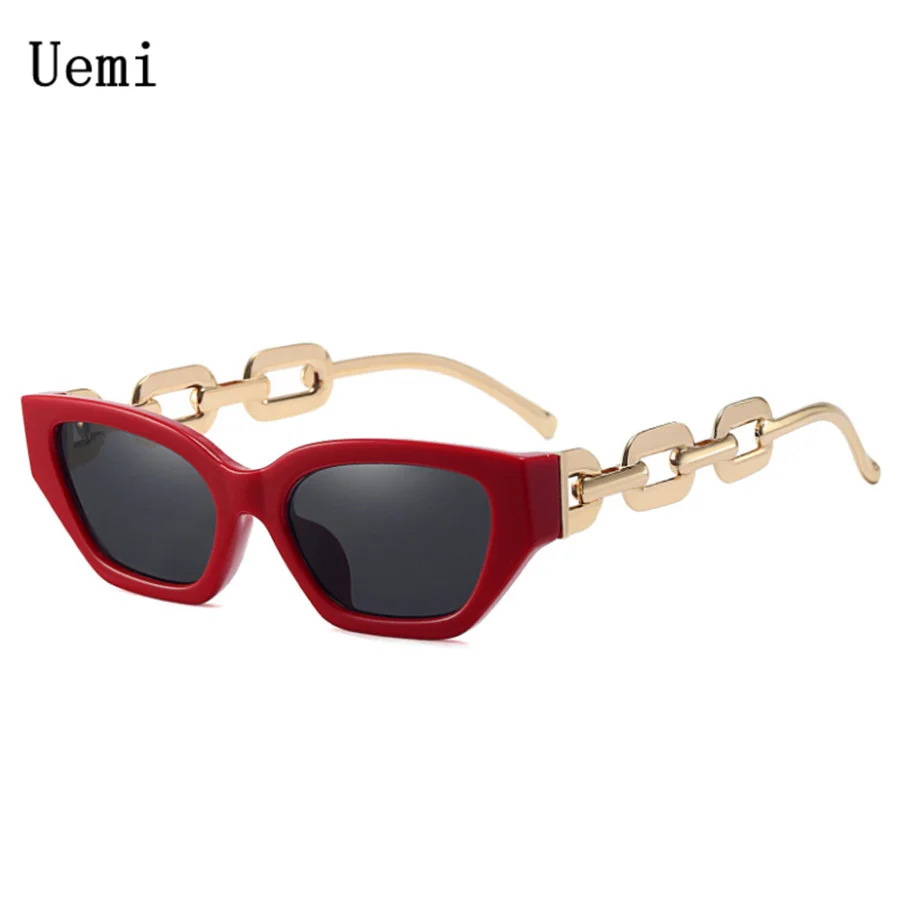 

Retro Woman Irregular Square Sunglasses Small Frame Luxury Designer B Chain Leg Driving Glasses UV400