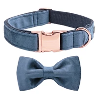 unique style paws deep blue velvet soft collar with bow tie and leash gift for dogs and cats