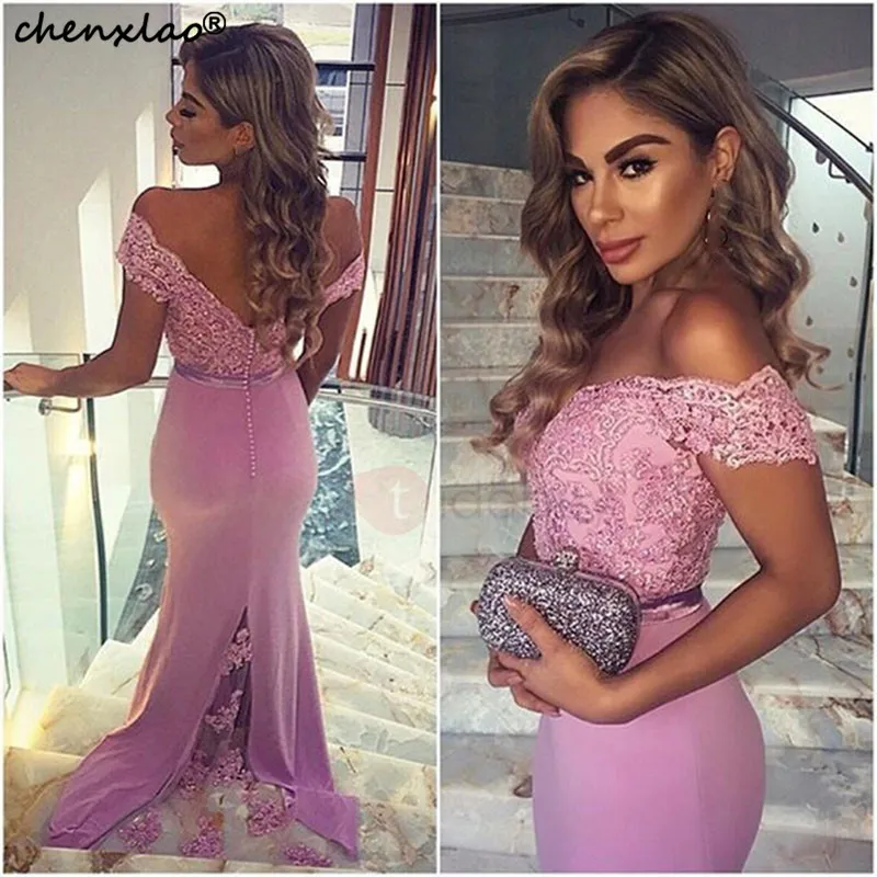 

Off Shoulder Evening Dresses Floral Appliques Muslim Arabic Sexy Prom Dresses Formal Party Gowns Robe De Soiree