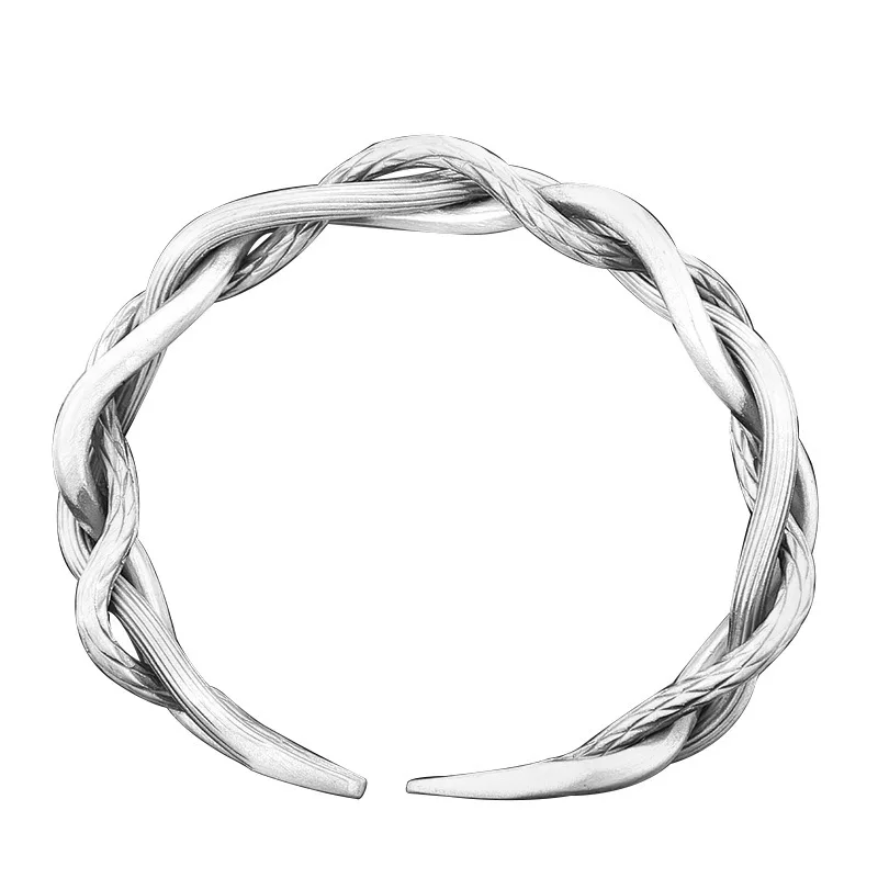 

925 Sterling Silver Retro Three-strand Twist Bracelet Light Luxury All-match Elegant Couple Jewelry Adjustable Opening