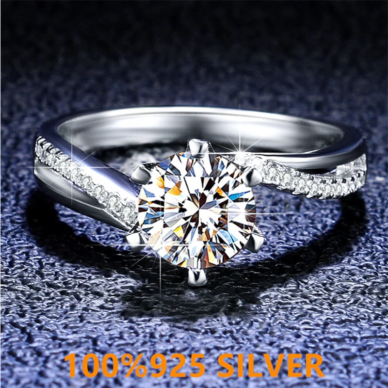 

925 colorfast Sterling Silver women's ring D-COLOR mosan diamond twist arm six claw ring exquisite romantic Valentine's Day gift