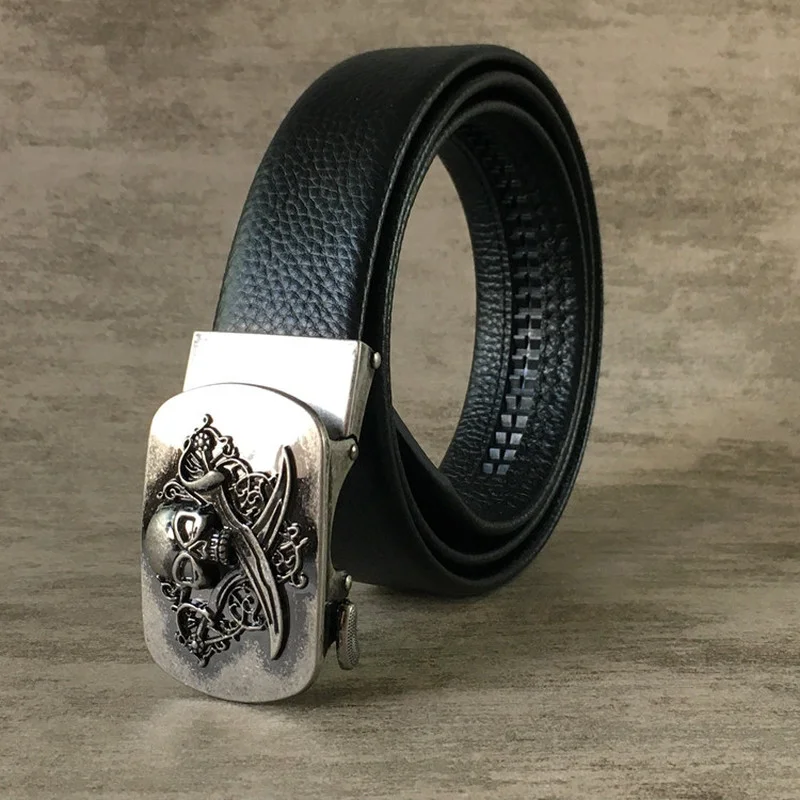 

2021 Fashion Men Genuine Leather Belt Vintage Jeans Belt High Quality Cowhide Belt Automatic Buckle Skull Belt Ceinture Homme Gg