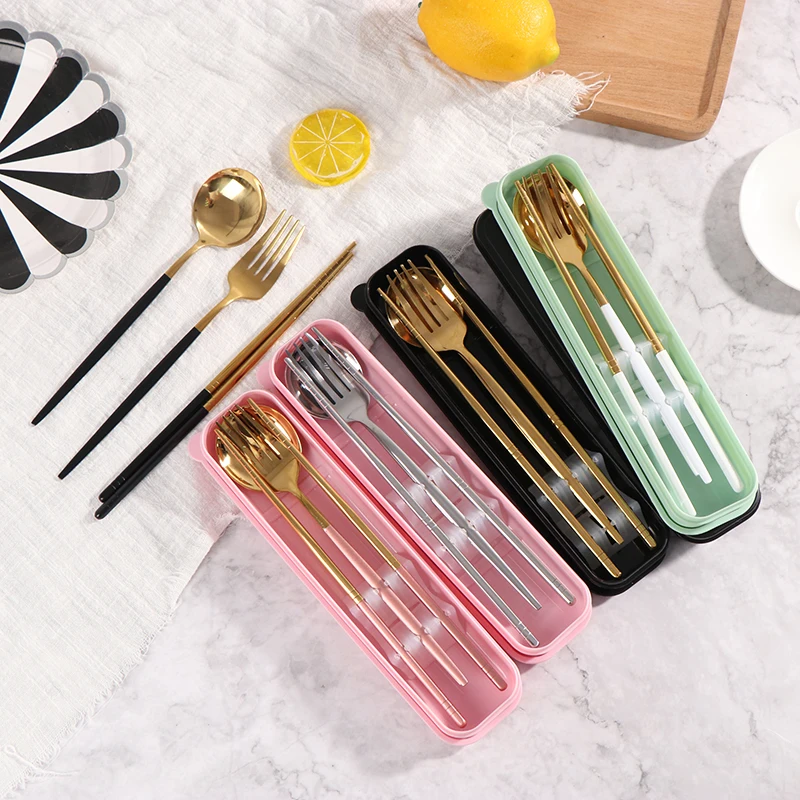 Портативная Милая Ложка Вилка палочки для еды набор посуды путешествий и школы с