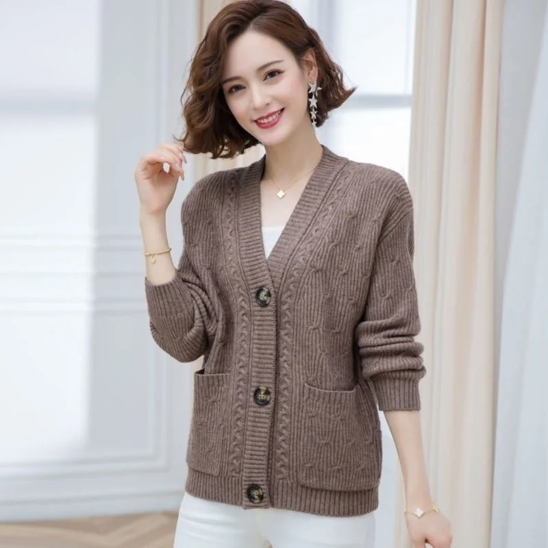 

2022 модный новый вязаный кардиган женский короткий свободный женский свитер Повседневный однотонный однобортный Топ с v-образным вырезом