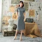 Sheng Coco, лидер продаж, традиционное китайское платье, 4 цвета, в клетку, Chipao, женское летнее платье-Ципао, эластичное хлопковое милое платье