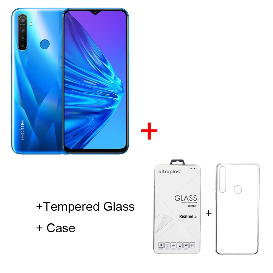Blue N Glass N Case EU версия OPPO Realme 5 6,5 ''3/4 ГБ Оперативная память 64/128 ГБ Встроенная память Snapdragon 665 AIE Восьмиядерный 5000 мА/ч, 12MP+ 13MP Quad камеры мобильного телефона - Цвет: Blue N Glass N Case