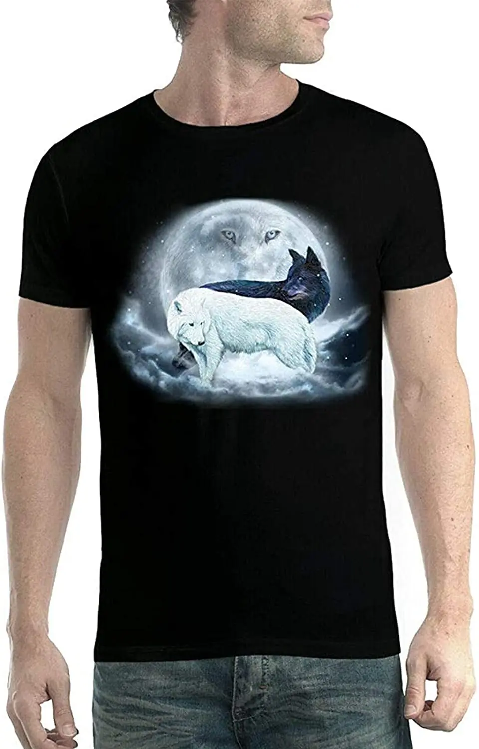 

Wolf White Wolf Black Yin Yang Moon Mens T-Shirt