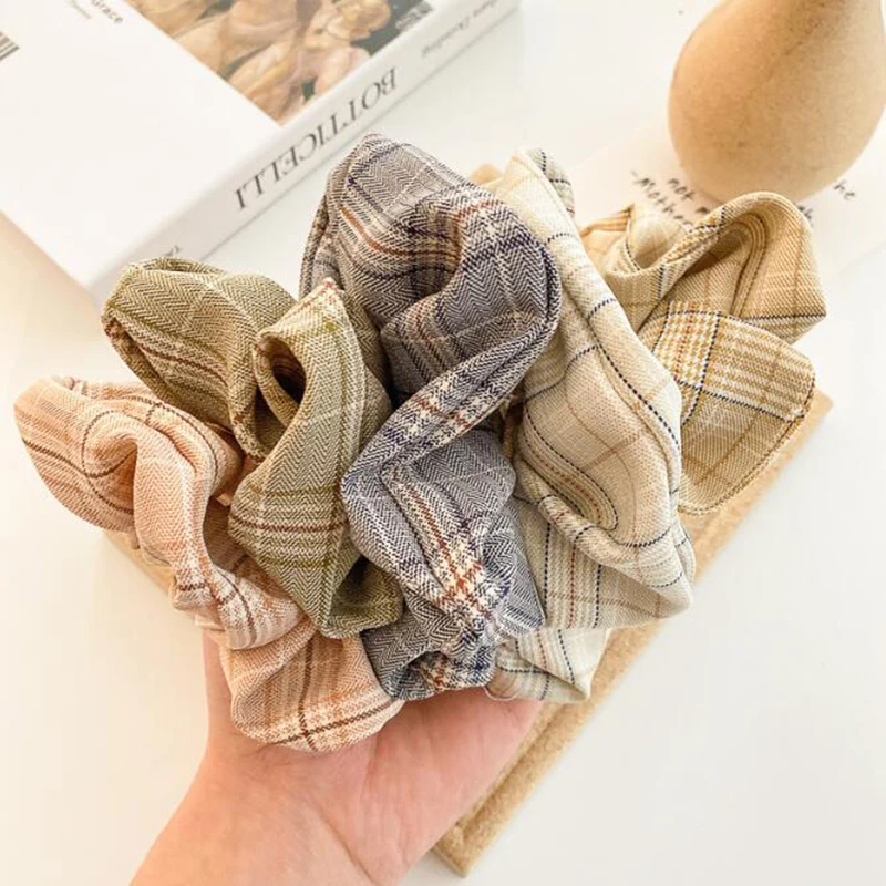 

Colorful Korean Plaid Scrunchie Elastic Hair Rubber Bands For Women Girl Holiday Headwear Ponytail Hair Accessories 2021 Gift